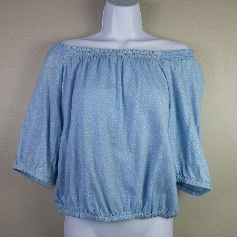 LOFT Blue Polka Dot Off Shoulder Top Size Medium